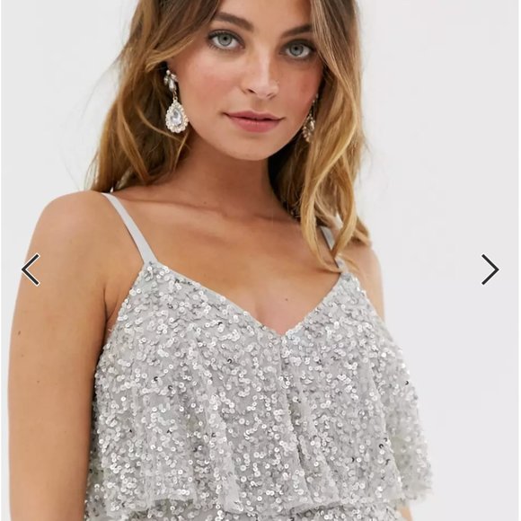 Maya Petite delicate embellished overlay cami maxi dress in silver - Picture 3 of 4